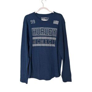 Hurley Men's Premium Fit Blue Long Sleeve Graphic Tee Casual Crewneck Shirt XL